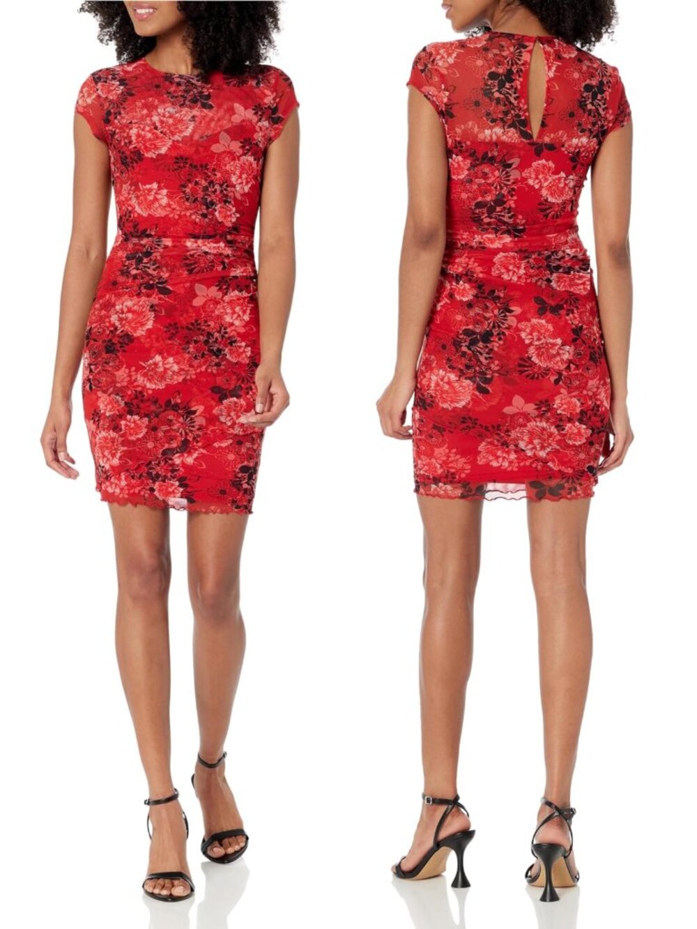 NWT New $108 GUESS Short Sleeve Aida Dress In Call Me Cherry Print Size XS